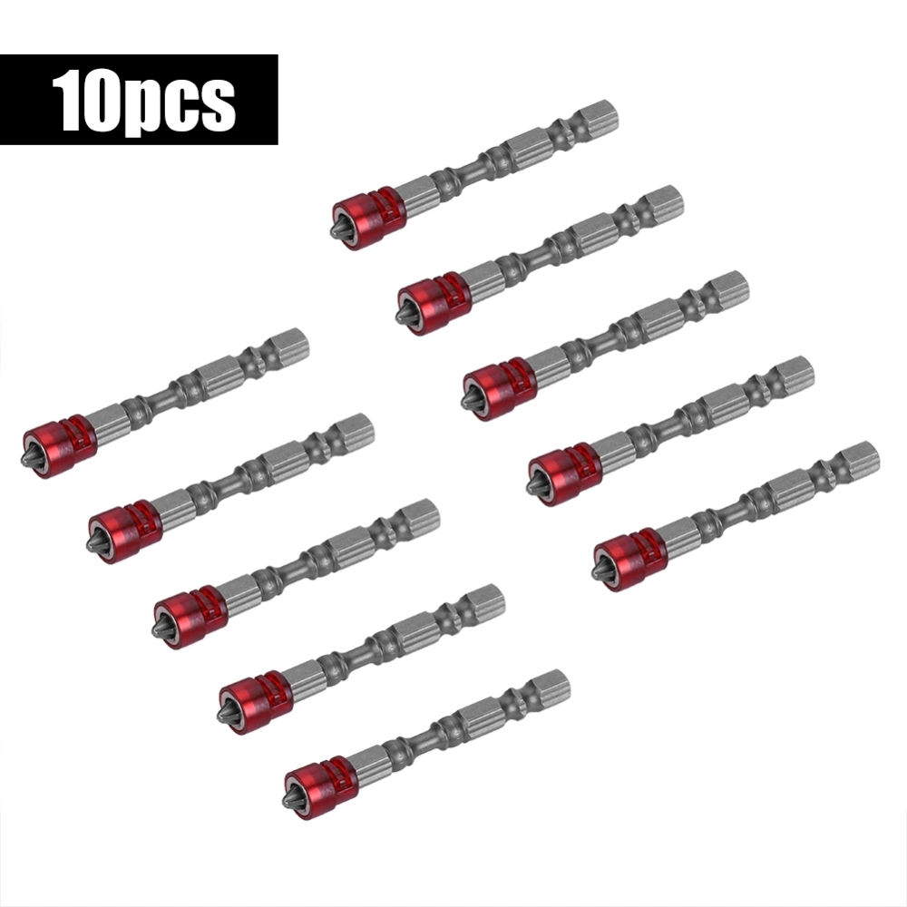 10pcs 1/4inch Hex Shank PH2 Magnetic Screwdriver Bits Electric Screw Driver Bit (Red Magnet)