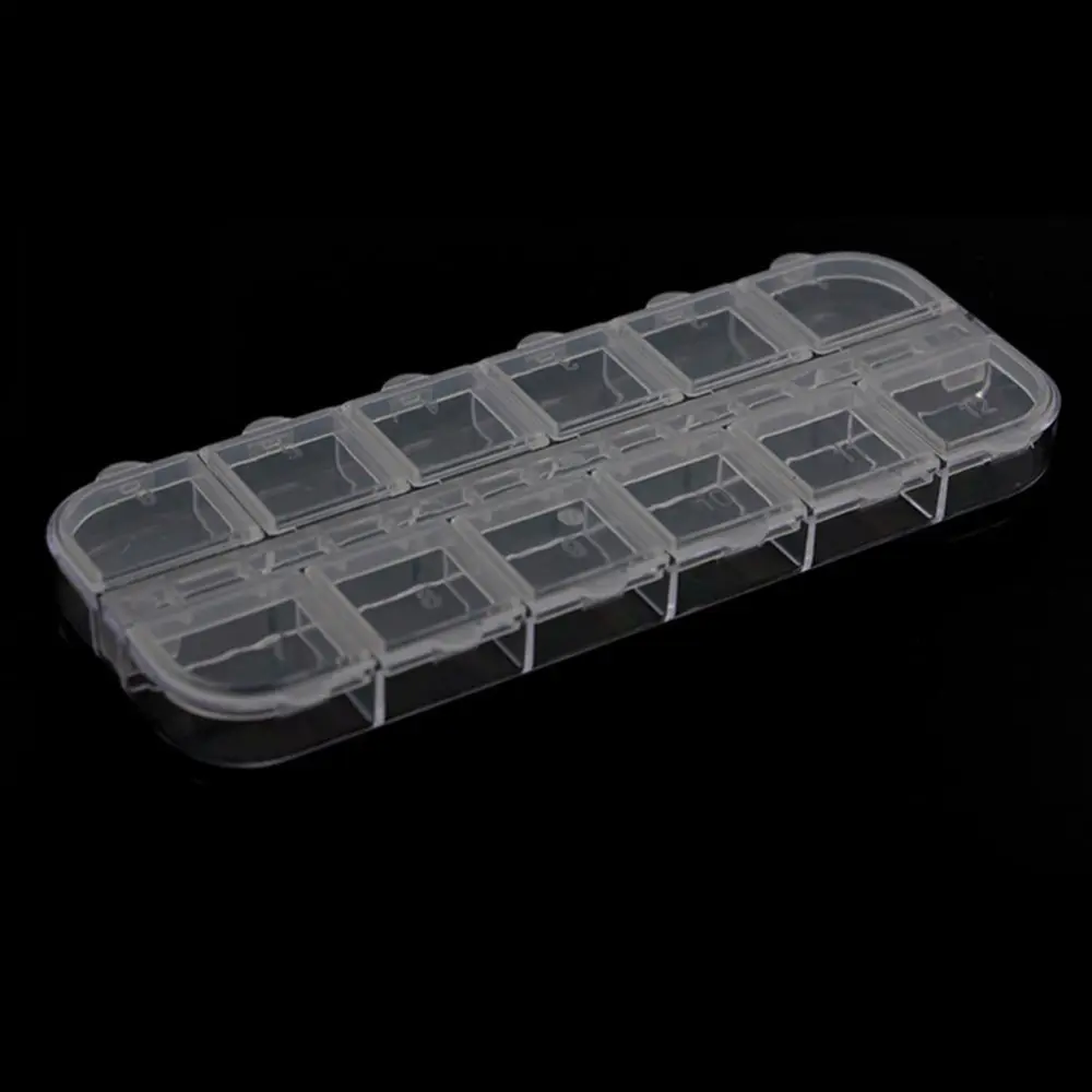 12 Grids Transparent ABS Nail Art Decorations Rhinestones Beads Empty Storage Box Container