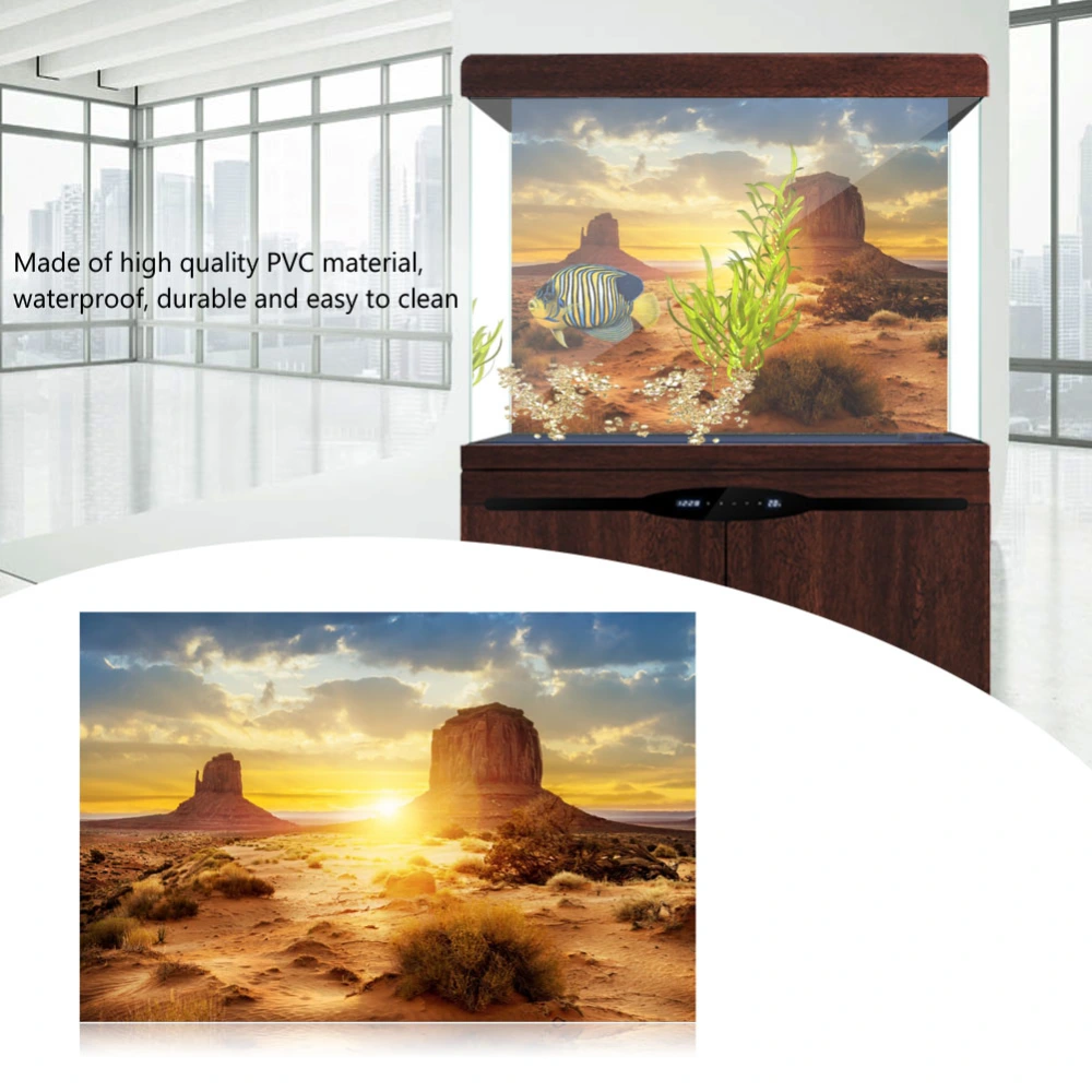 Sun and Desert Style Aquarium Fish Tank Background Poster PVC Adhesive Decor Paper (91*41cm)