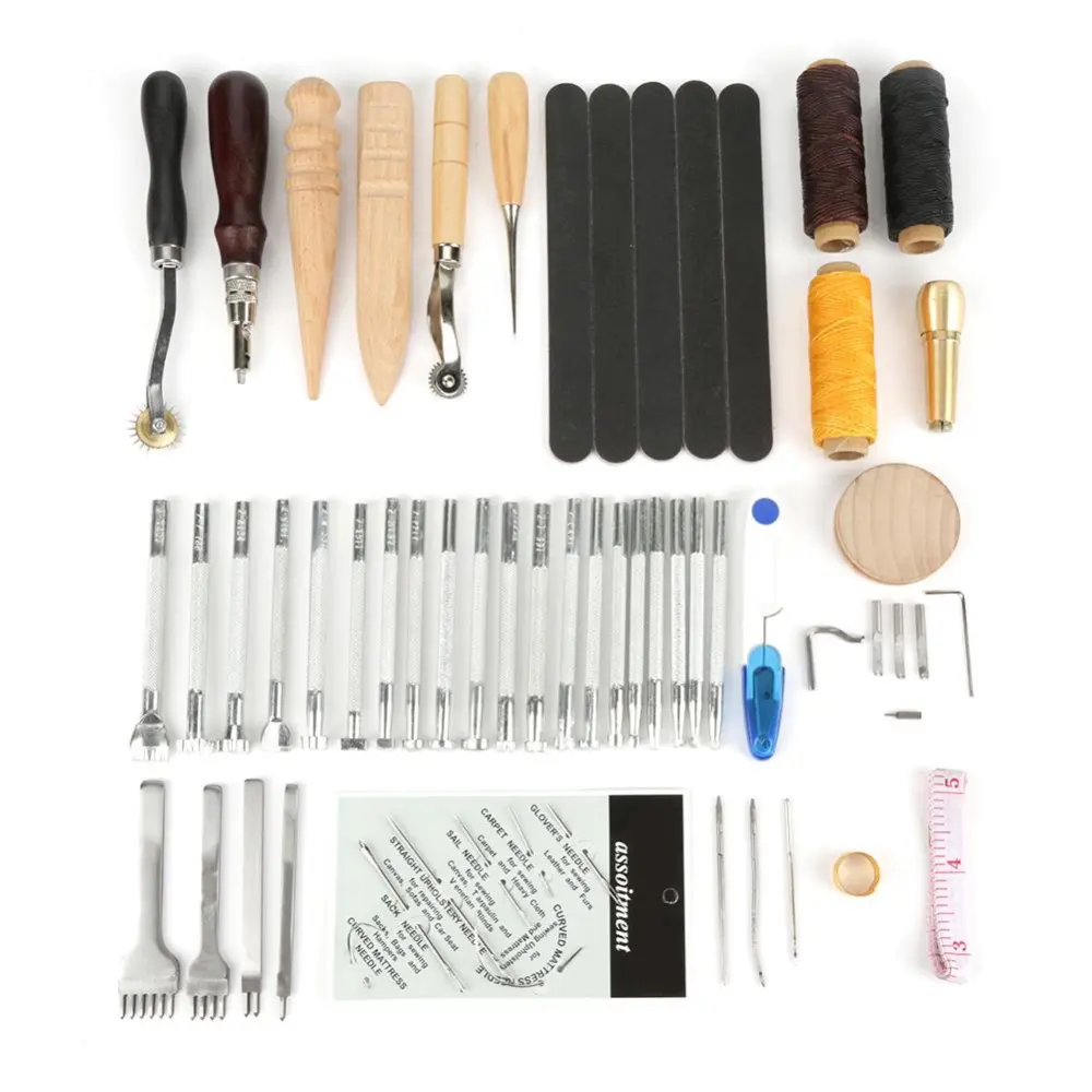 59pcs Leather Craft Tools Kit Hand Sewing Stitching Punch Carving