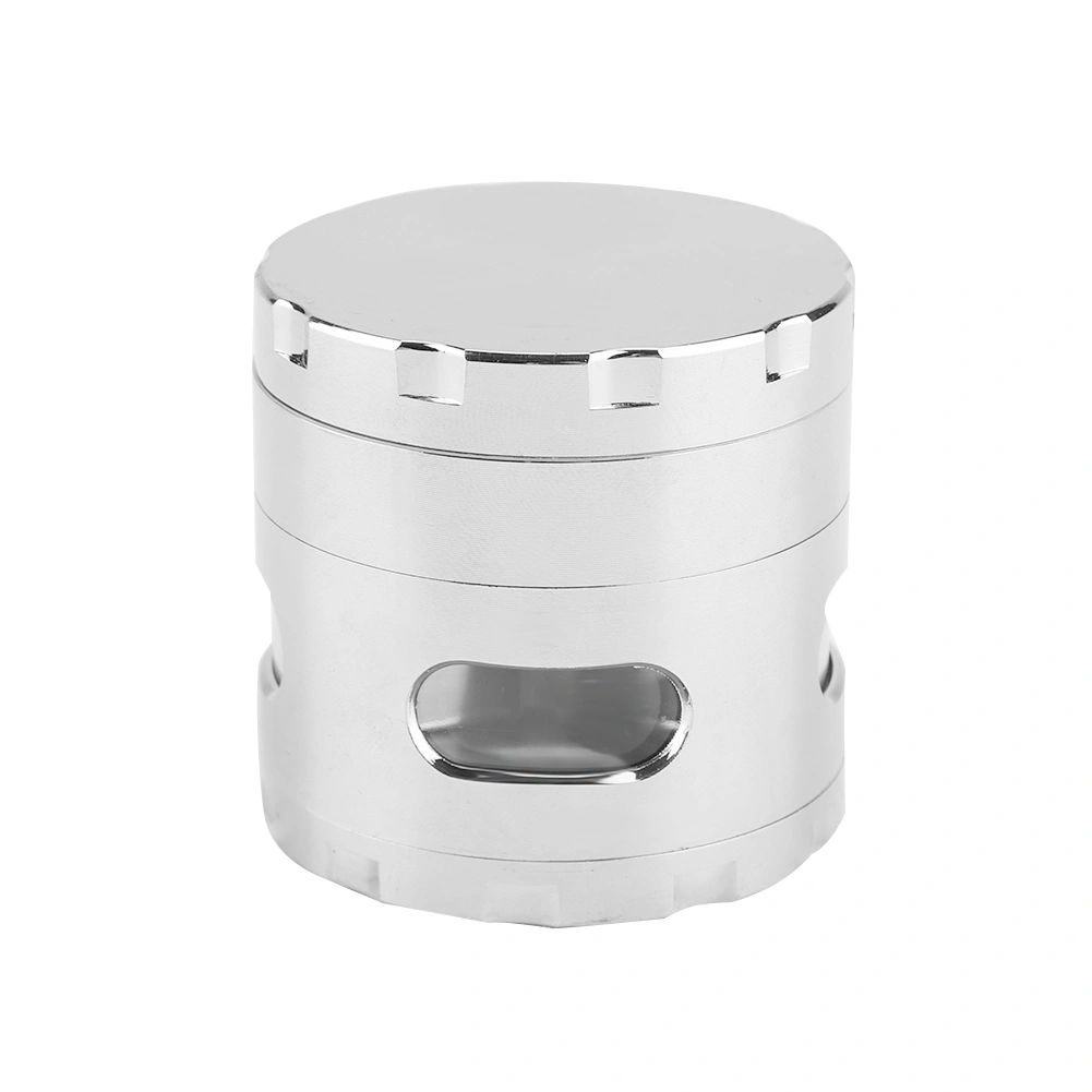 Metal Herb Grinder with Scraper Spice Weed Grass 4 Layers Crusher Hand Operated Tool(Silver)