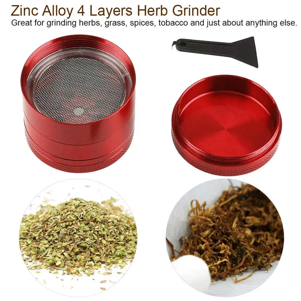 Zinc Alloy 4 Layers Herb Grinder Spice Weed Grass Metal Crusher Hand Operated Tool (Red)