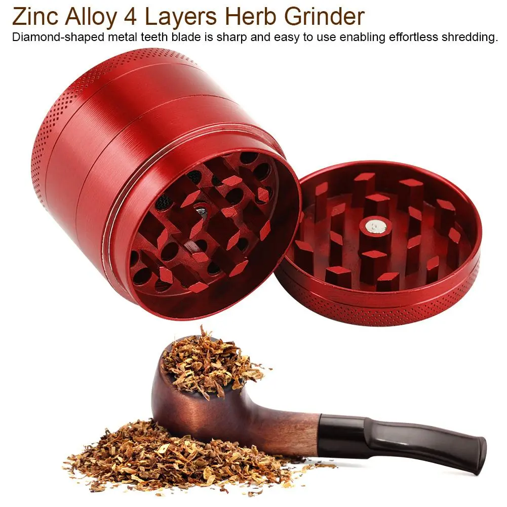 Zinc Alloy 4 Layers Herb Grinder Spice Weed Grass Metal Crusher Hand Operated Tool (Red)