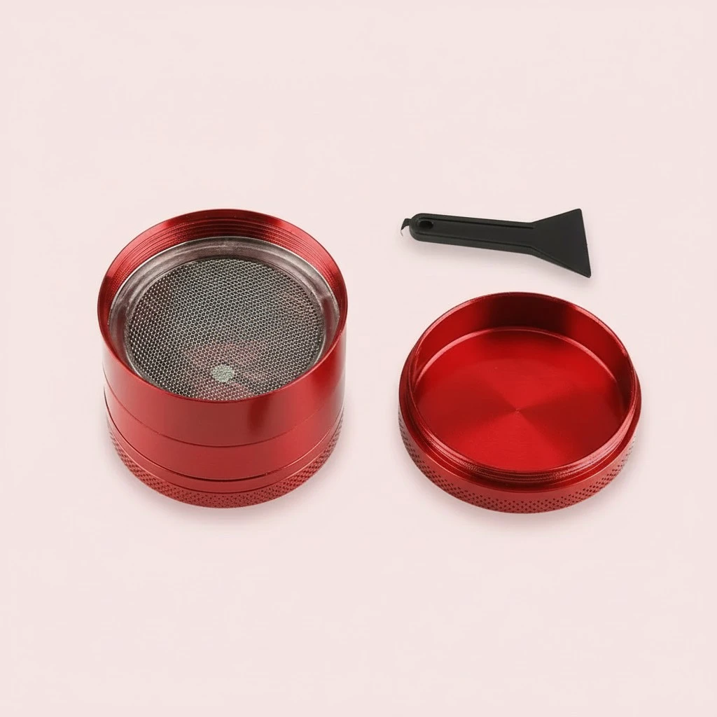 Zinc Alloy 4 Layers Herb Grinder Spice Weed Grass Metal Crusher Hand Operated Tool (Red)