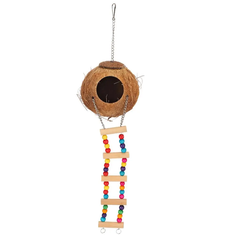 Coconut Husk Parrot Birds Nest Swing Bed Cave Toys with Ladder  Natural Happy House Pet Supply