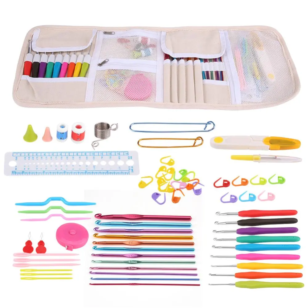 Knitting Cable Stitch Needle Kit Crochet Hook Marker Tape Measure Weaving Tool Set