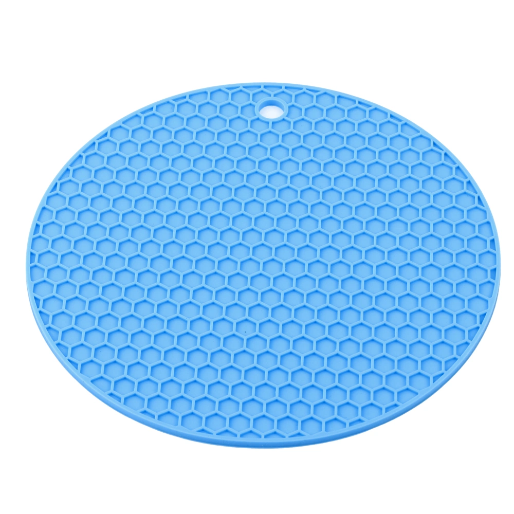 Food Grade Silicone Round Table Mats Placemat Heat Resistant Non Slip Kitchen Pot Mat(Blue)