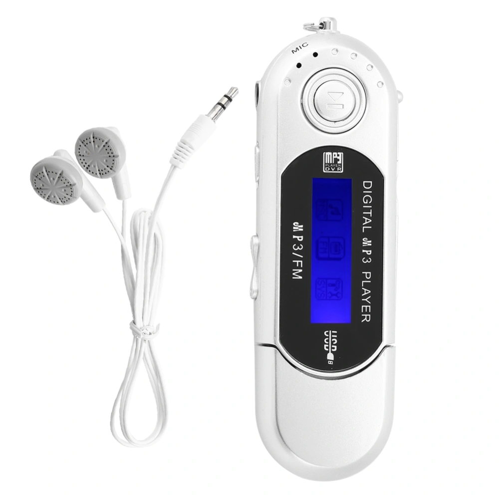 LCD Screen Mini USB 2.0 MP3 Player Earphone with FM Radio for Music Auto Power Off (Silver)