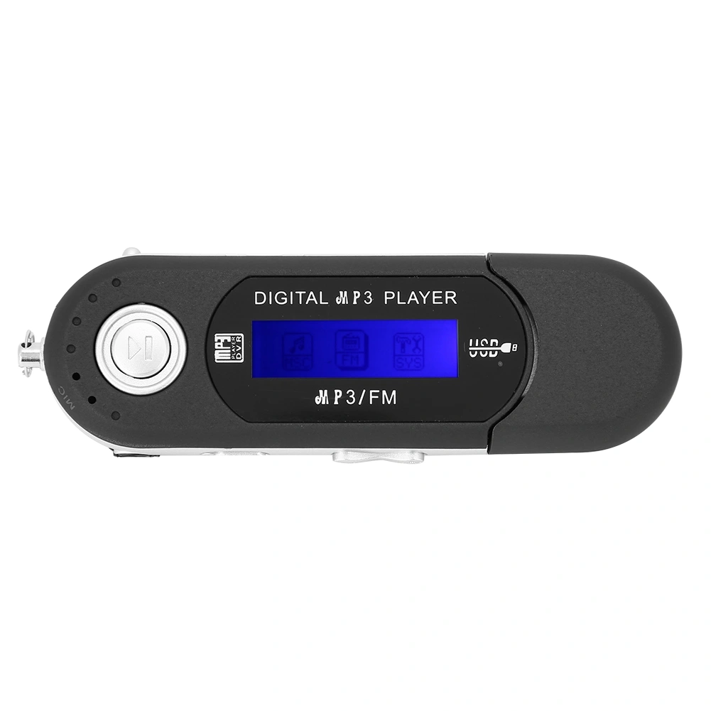 LCD Screen Mini USB 2.0 MP3 Player Earphone with FM Radio for Music Auto Power Off (Black)