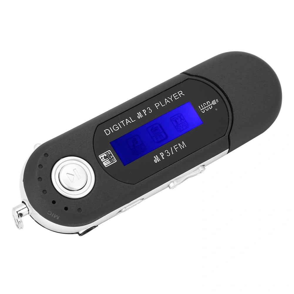 LCD Screen Mini USB 2.0 MP3 Player Earphone with FM Radio for Music Auto Power Off (Black)