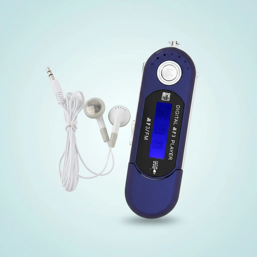 LCD Screen Mini USB 2.0 MP3 Player Earphone with FM Radio for Music Auto Power Off (Blue)