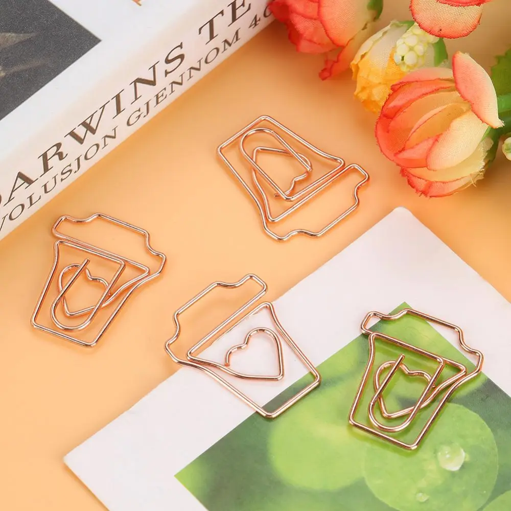 12Pcs/box Rose Gold Color Metal Electroplating Paper Clips Funny Bookmark Marking Clip