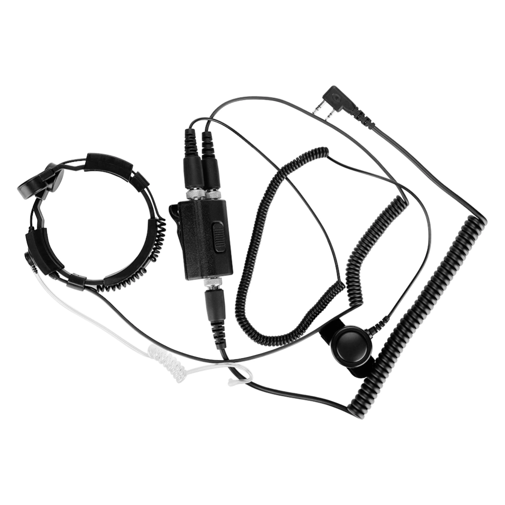 Throat Mic Headset/Earpiece with Finger PTT for Baofeng Radios Walkie Talkie 2 Pin K Plug Black