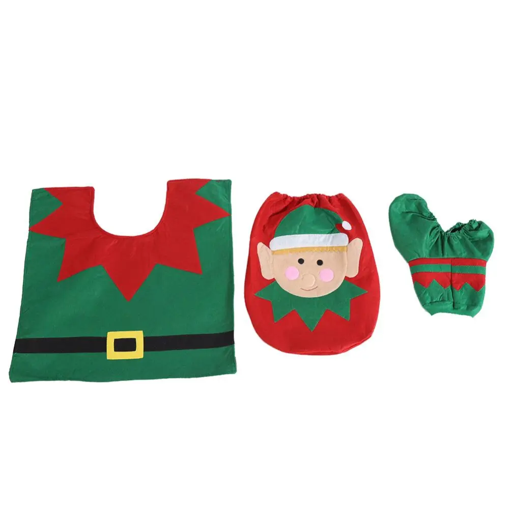 3pcs/ Set Non-woven Fabric Christmas Element Toilet Lid Cover Floor Cushion