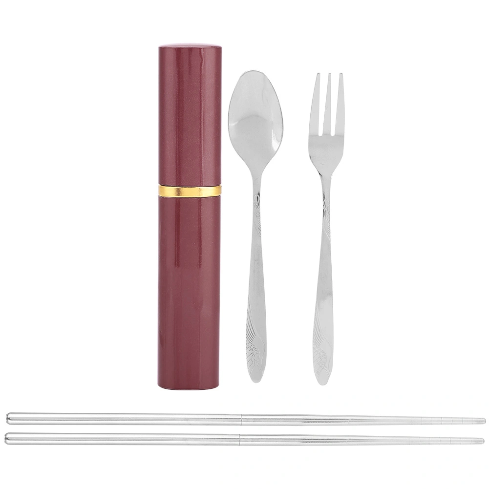 Portable Spoon Fork Chopsticks Stainless Steel Camping Travel Tableware Set (Coffee)