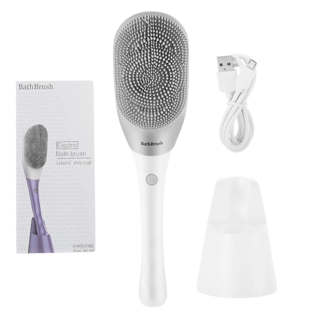 Electric Silicone Bath Instrument Body Brush with Handle for Massager and Spa Bath Grey