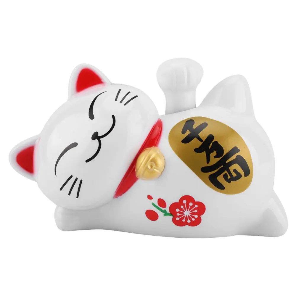 Solar Powered Adorable Lazy Lying Waving Beckoning Fortune Lucky Cat Car Accessories(#2)