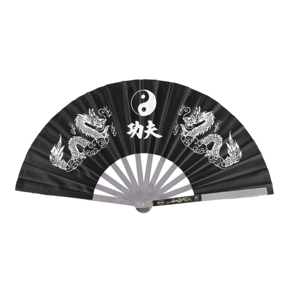 Stainless Steel Tai Chi Fan Fitness Kung Fu Martial Art Performance Dance Training Fan (Black)