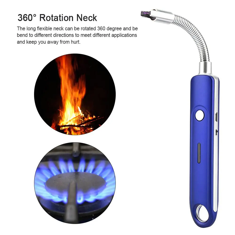 USB Rechargeable Windproof Electric Arc Lighter for BBQ Camping Stovestop (Blue)