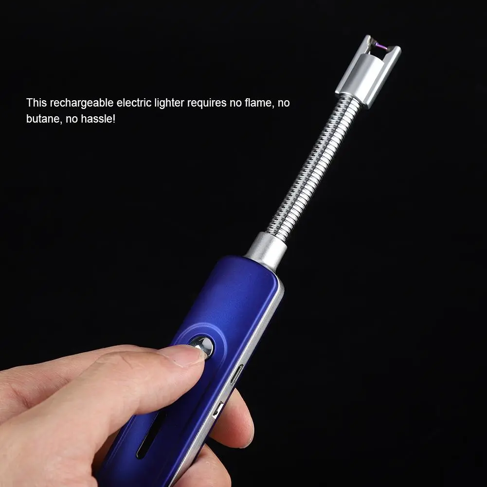 USB Rechargeable Windproof Electric Arc Lighter for BBQ Camping Stovestop (Blue)
