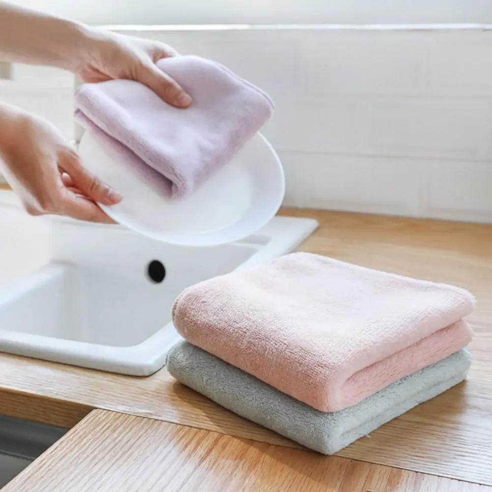 Kitchen Hanging Hand Towel Super Absorbent Coral fleece Soft Cleaning Dish Wipe