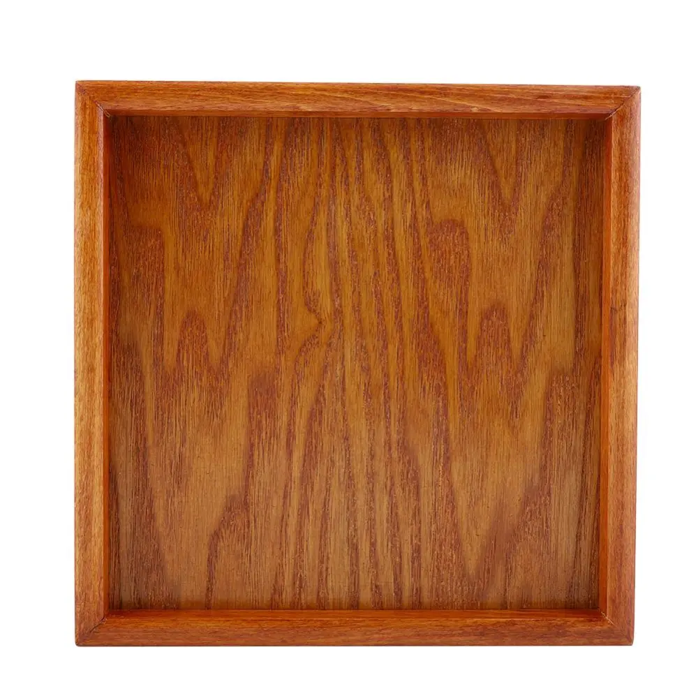 Square Solid Wood Tea Tray Coffee Sushi Snacks Serving Plate for Cafe Restaurant(20*20cm)