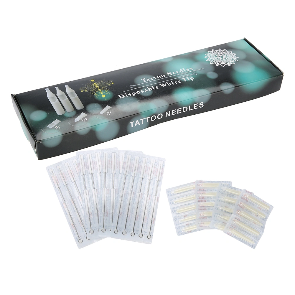 Disposable Tattoo Tips + Stainless Steel Needles Set Sterilized Tattoo Tool 9RL + 9RT