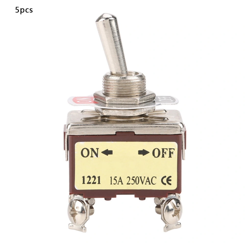 5Pcs ON-OFF 2 Position Toggle Switch 4 Pin 12mm Mount 15A 250VAC