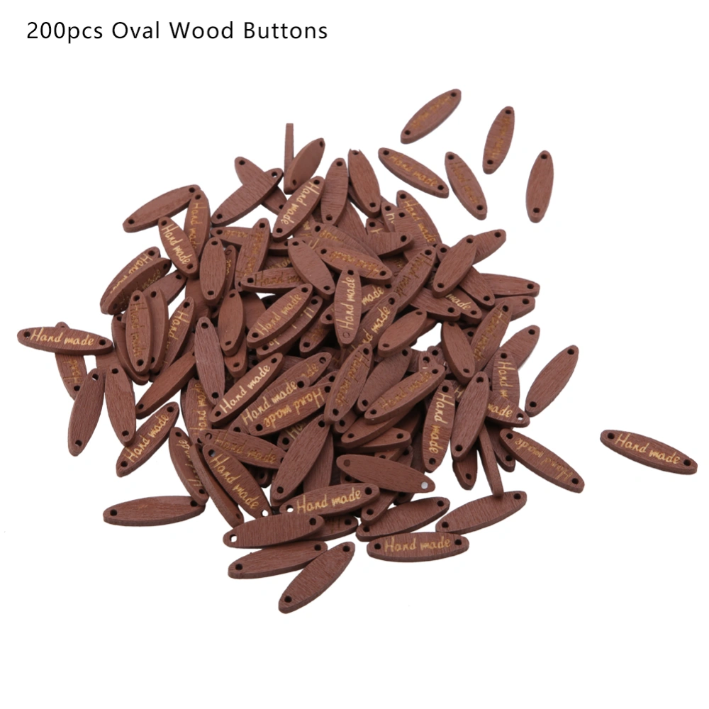 200pcs Oval Wood Buttons Handmade Label 2Holes Wooden Decorative Buttons DIY Scrapbooking Craft