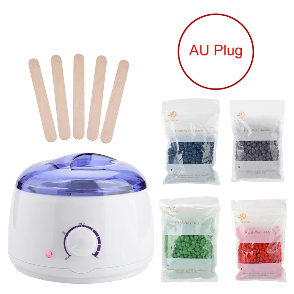 Electric Wax Pot Warmer Heater Kit + 400g Waxing Beans + 5Pcs Depilatory Spatulas