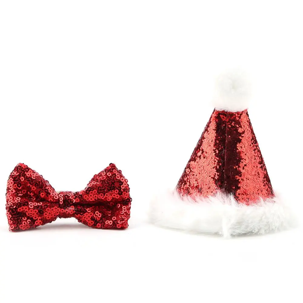 Pet Dogs Cats Christmas Hat Bow Tie Collar Set Christmas Decoration Cap