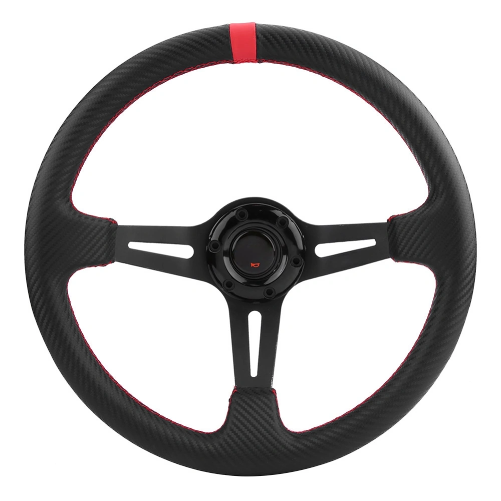 35mm/14in Universal Aluminum Black Frame Carbon Fiber Car Steering Wheel W/ Horn (Red)