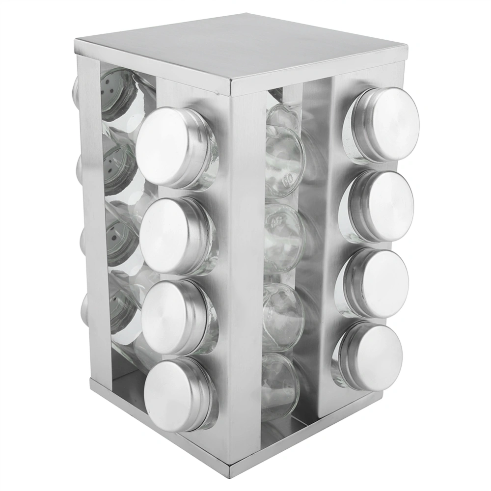 Stainless Steel 16 Jars Revolving  Spice Seasoning Storage Rack Organizer