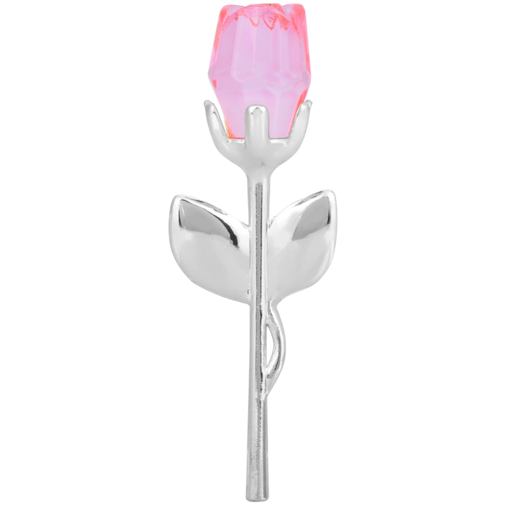 24K Gold Crystal Rose Dipped Flower Valentine's Day Love Gift (Silver Rod Pink Flower)