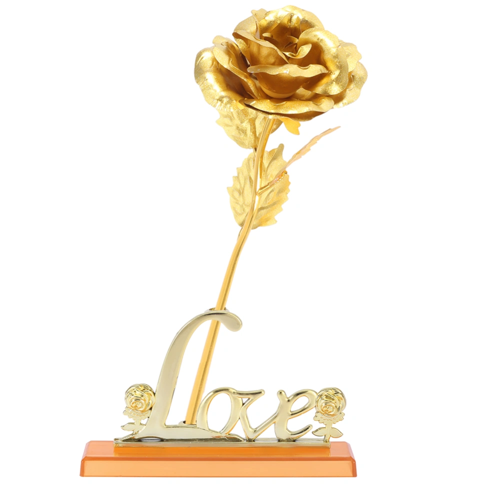 24K Gold Foil Flower Artificial Rose Valentine Day Romantic Gift for Home Table Decor(Golden)