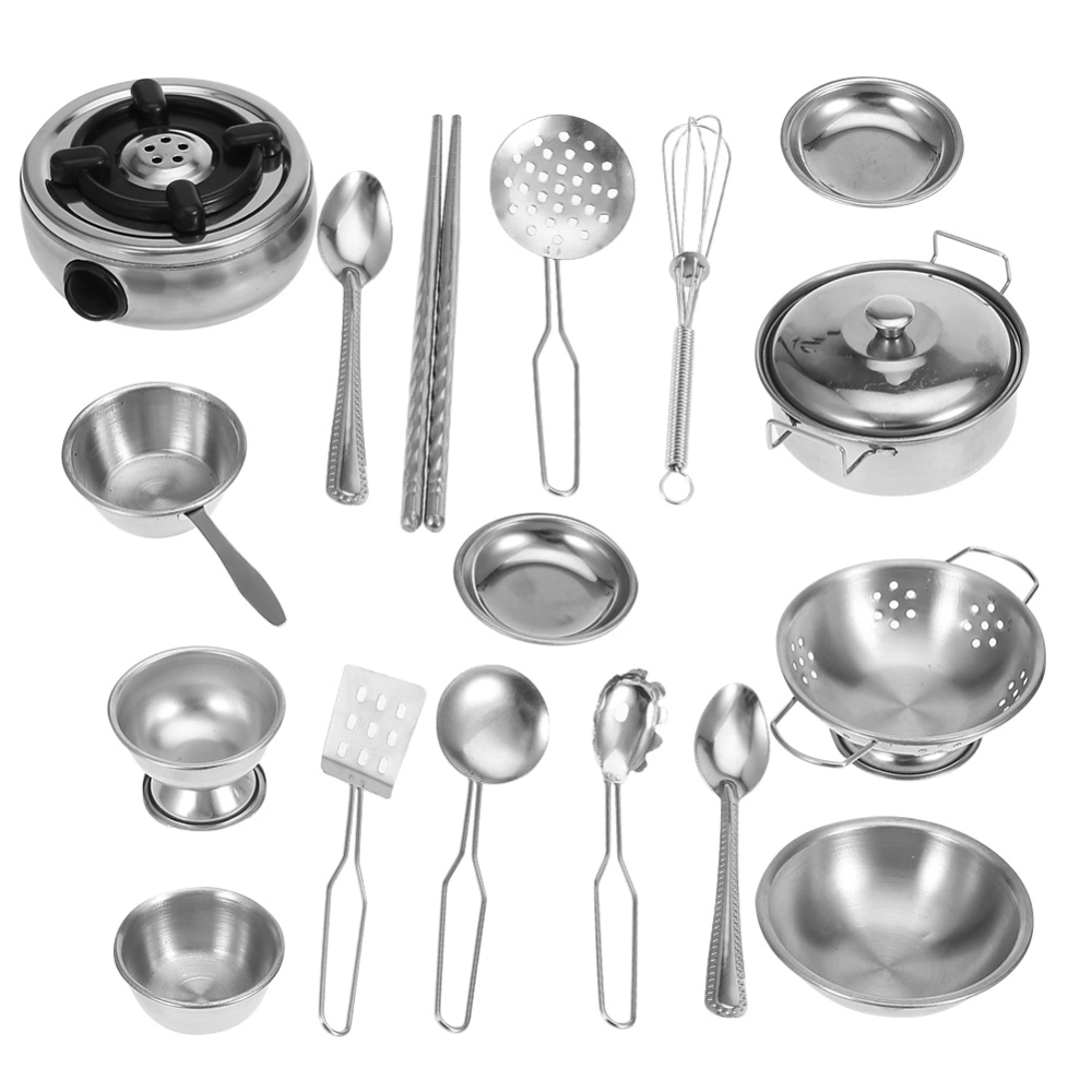 18PCS Kitchen Toys Stainless Steel Cookware Cooking Utensils Pan Toys Set for Children