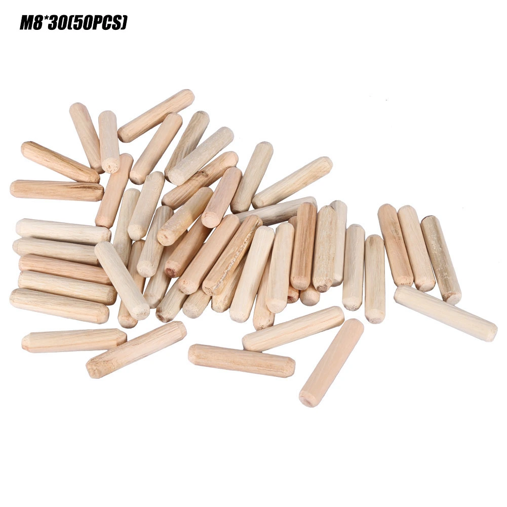 50pcs Cabinet Drawer Round Fluted Wooden Craft Dowel Pins Rods (M8*30)