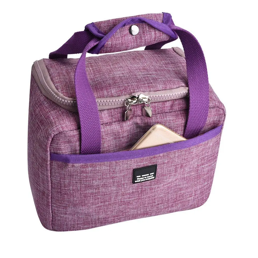 Thicken Insulated Lunch Box Bag Thermal Portable Food Container for School Picnic(Purple)