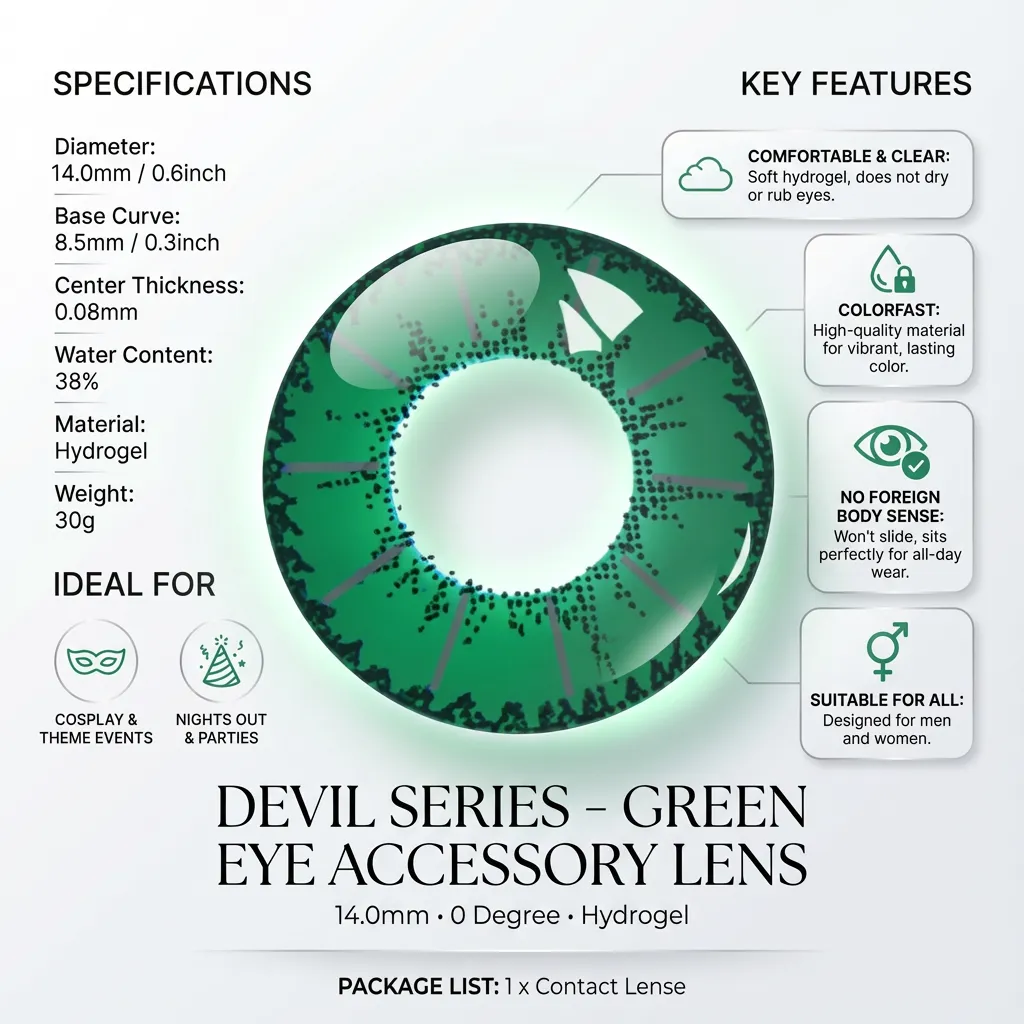 14.0mm Contact Lens Devil Serie Eye Accessory Color Lens 0 Degree Green