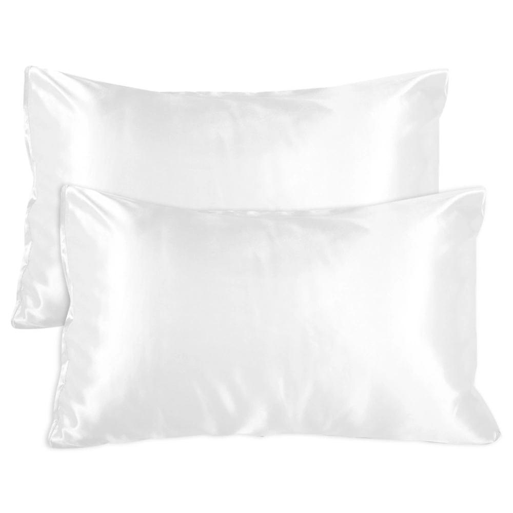 Bedding Luxury Soft Silky Satin Pillowcase White With Zipper UK-US-Queen 51*76*2 cm