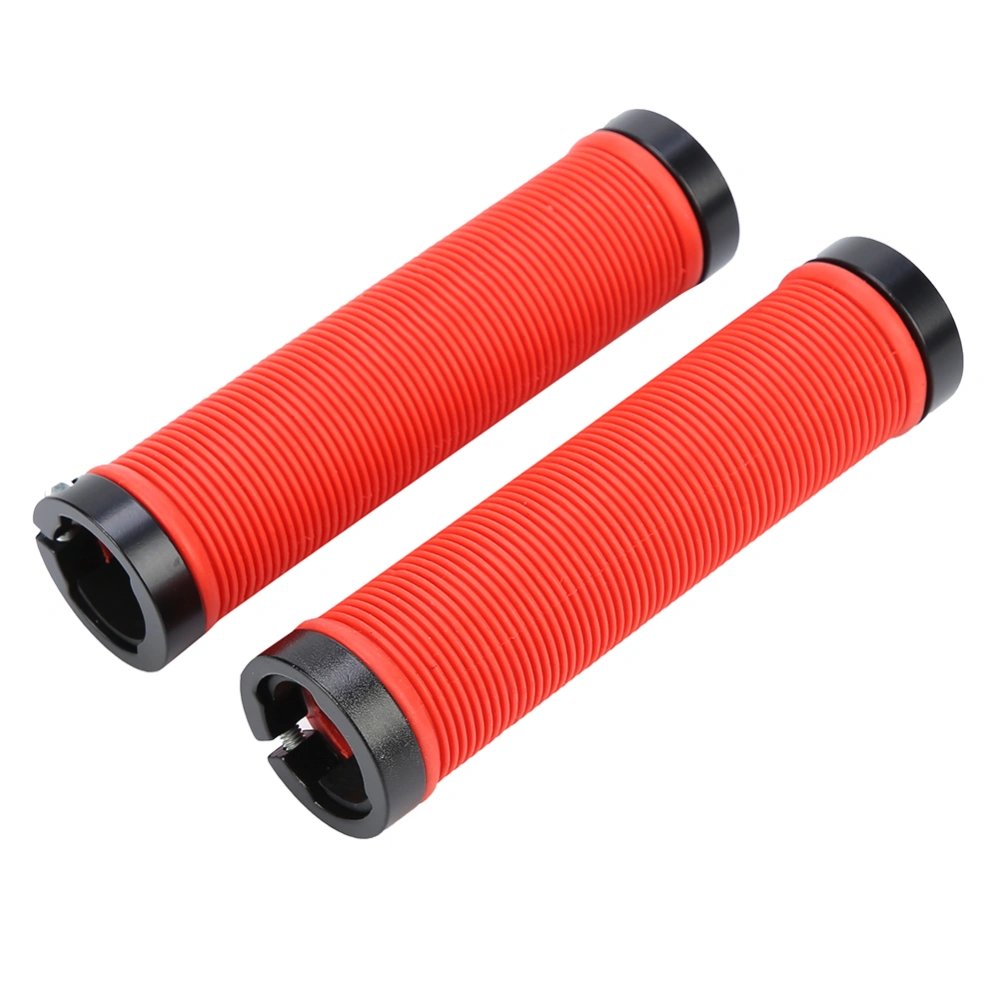 Bicycle Handlebars Rubber Striped Rode Mountain Bike Handle Grip Fittings with Plug Red