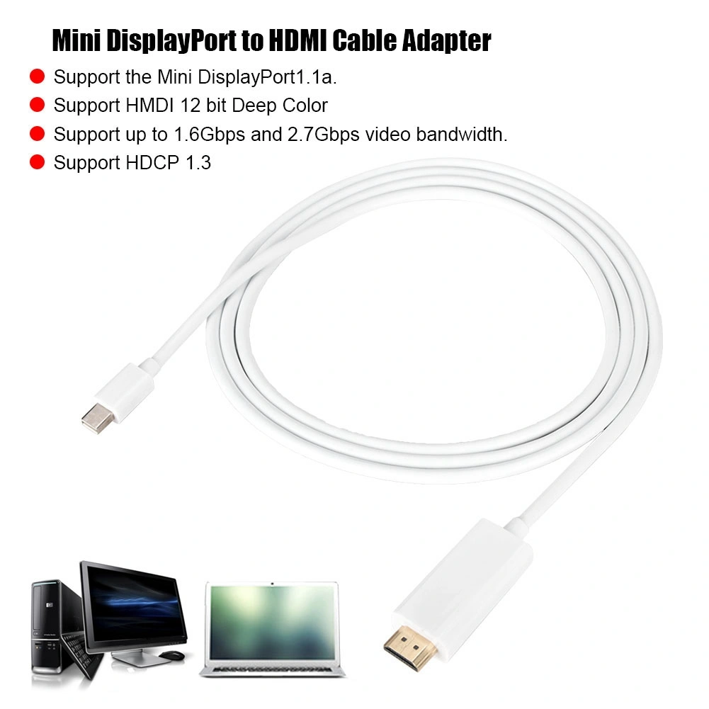 1.8m 3D/2K Mini DisplayPort DP to HDMI Cable Adapter Mini DP Turn HDMI Connection TV