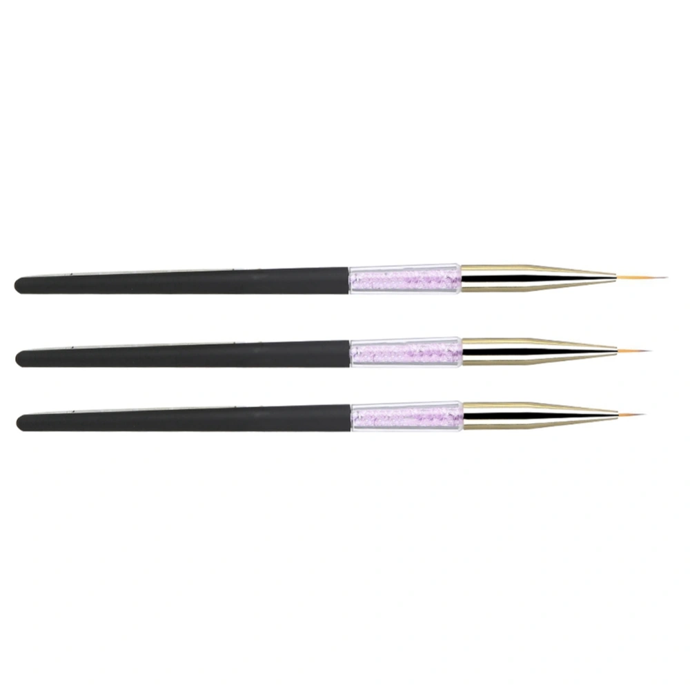 3pcs Nail Art Dotting Liner Brush UV Gel Painting Pen Drawing Tool Set Rhinestone Handle(Black)