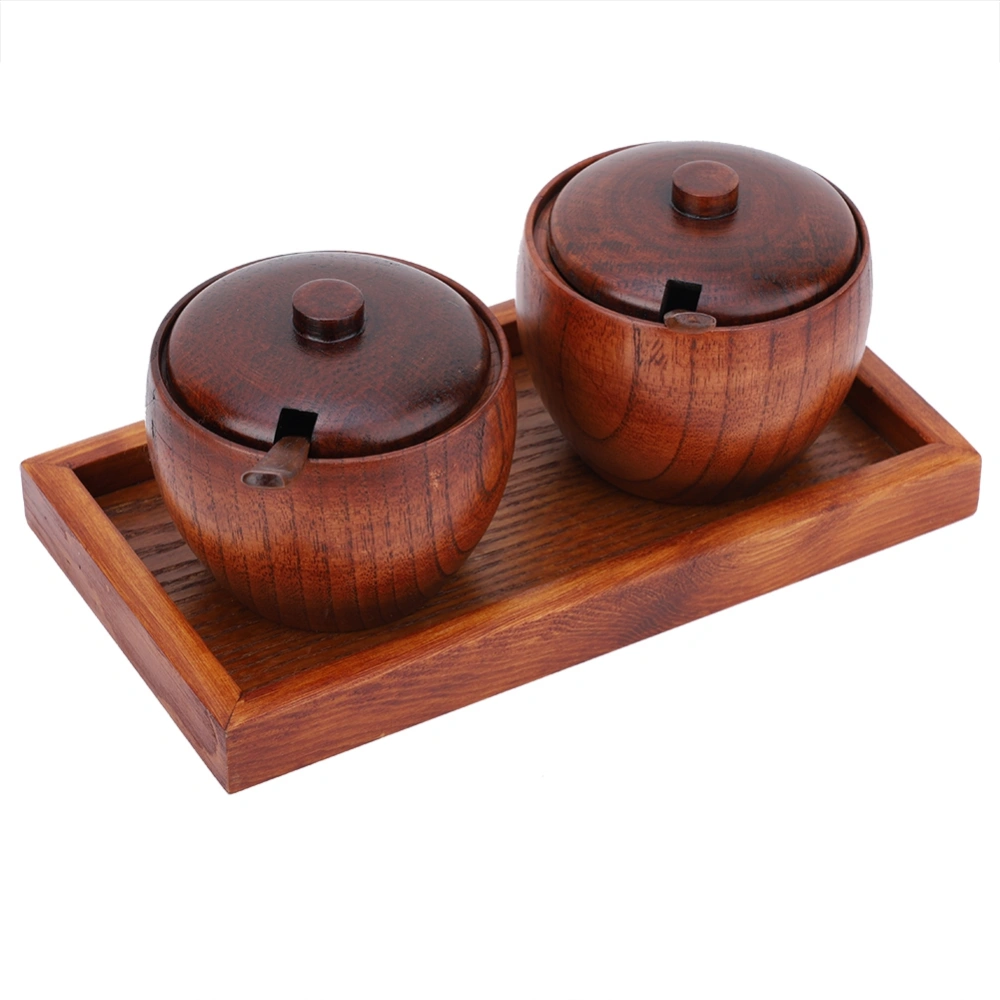 2pcs Wood Seasoning Storage Box Set Salt Condiment Spice Containers for Kitchen