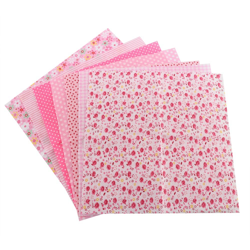 7pcs 25*25cm Cotton Fabric DIY Assorted Squares Pre-Cut Bedding Suite Quarters Bundle (Pink)