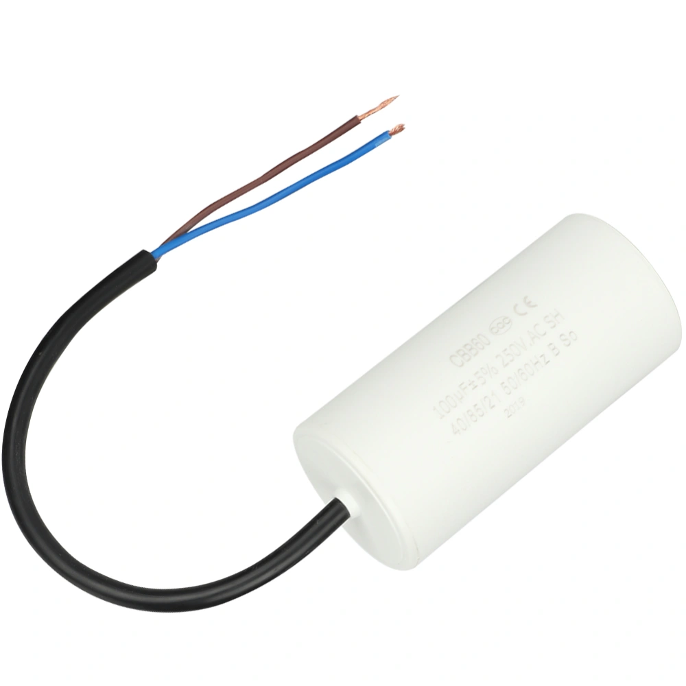 CBB60 Run Capacitor with Wire Lead 250V AC 100uF 50/60Hz for Motor Air Compressor