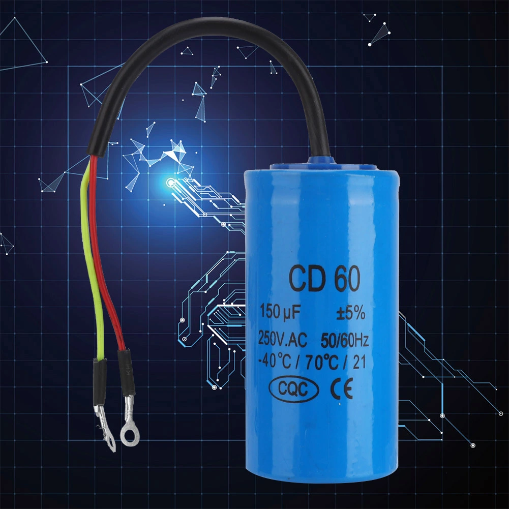 CD60 Run Capacitor with Wire Lead 250V AC 150uF 50/60Hz for Motor Air Compressor