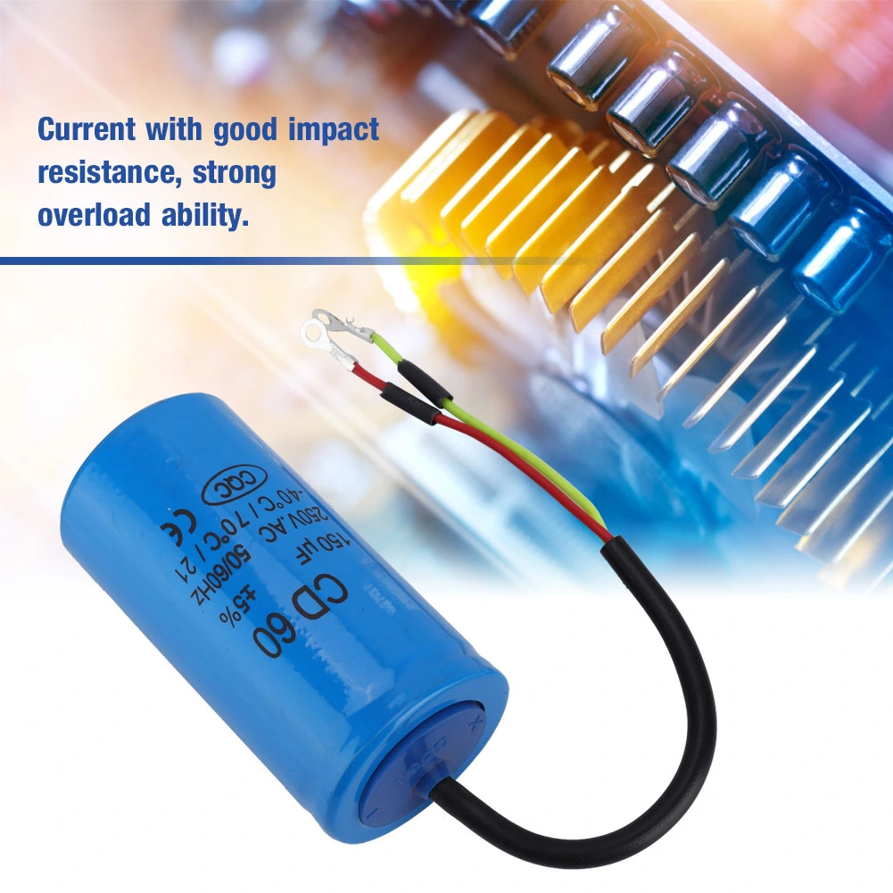 CD60 Run Capacitor with Wire Lead 250V AC 150uF 50/60Hz for Motor Air Compressor