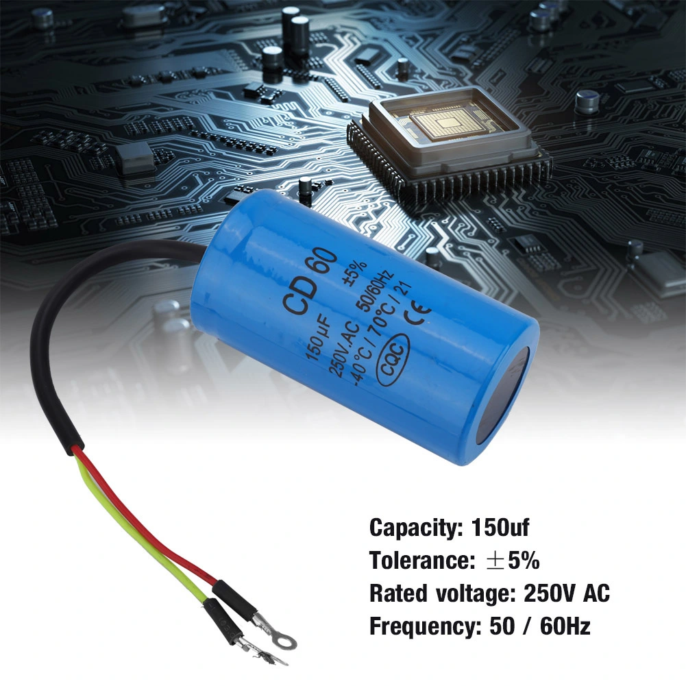 CD60 Run Capacitor with Wire Lead 250V AC 150uF 50/60Hz for Motor Air Compressor