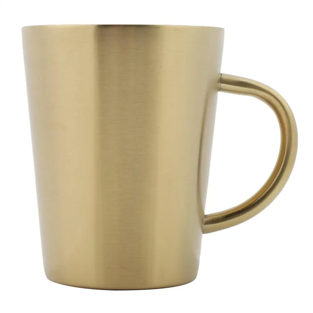 350ml Double Layer Stainless Steel Cup with Handle Water Tea Coffee Mug Home Office (Gold)